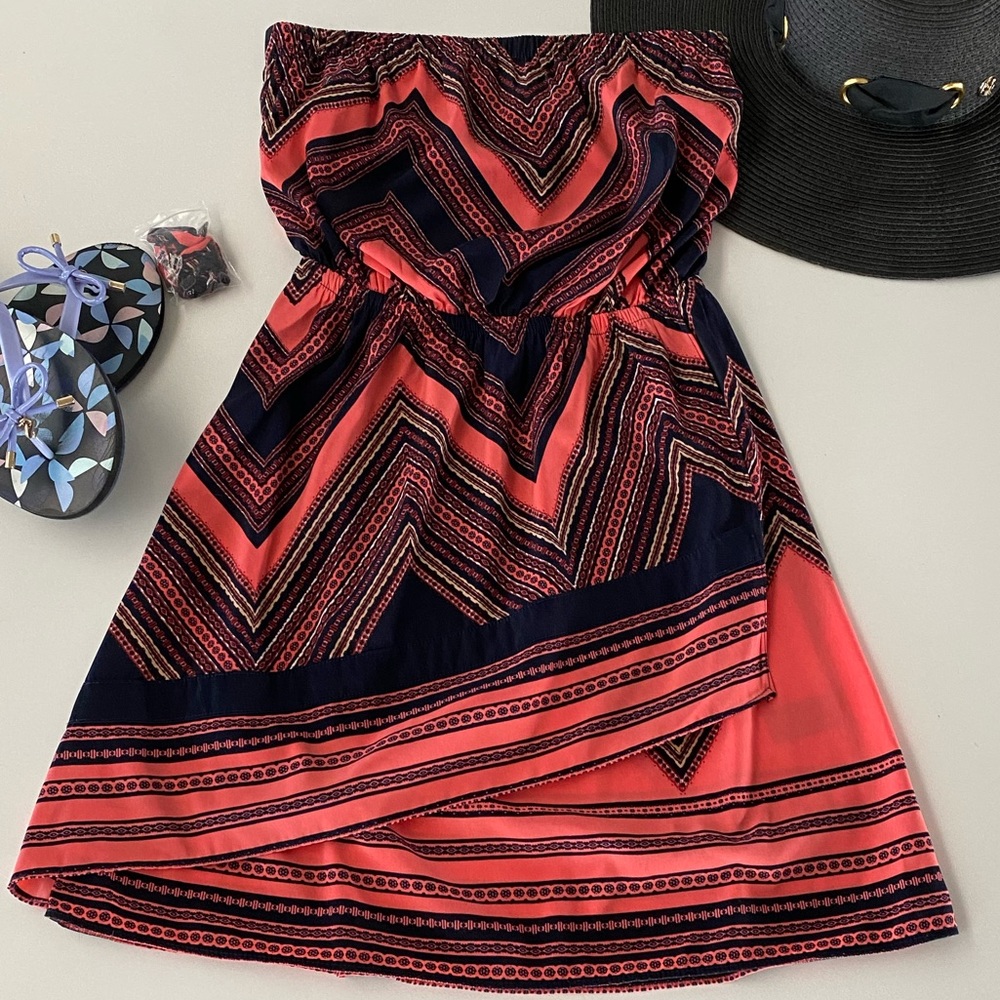 Express Clothing Coral/Navy Scarf Print Mini Dress XS